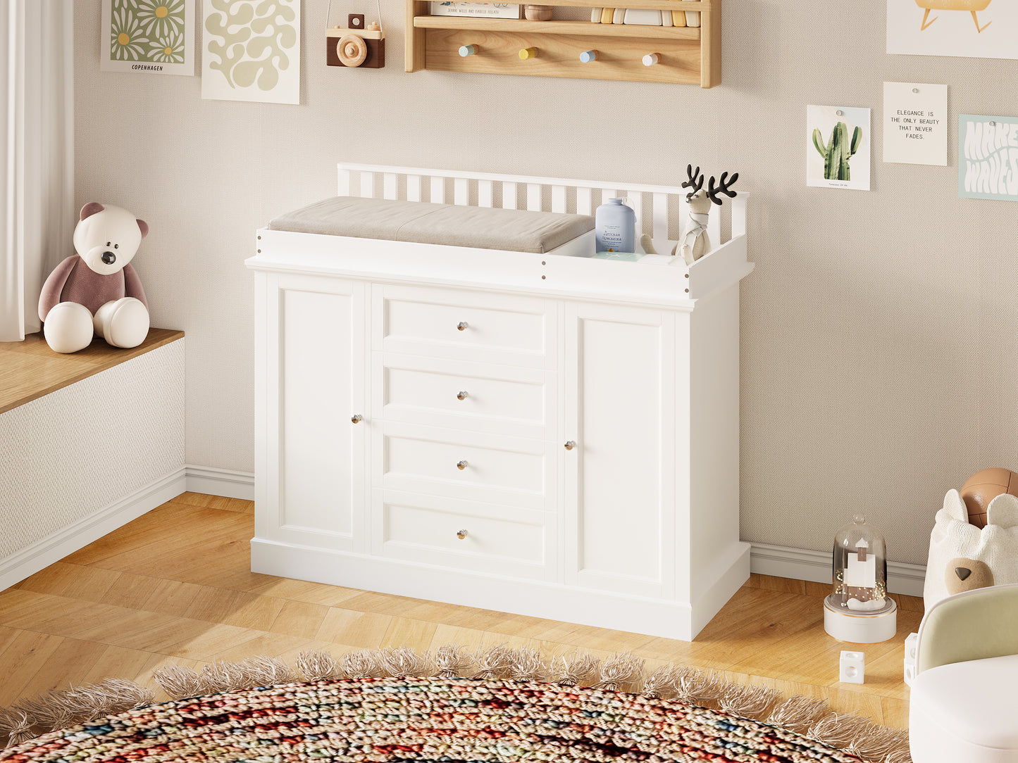 WIAWG Nursery Dresser with Changing Table Top, 46" W Baby Dresser with 2 Drawers,White