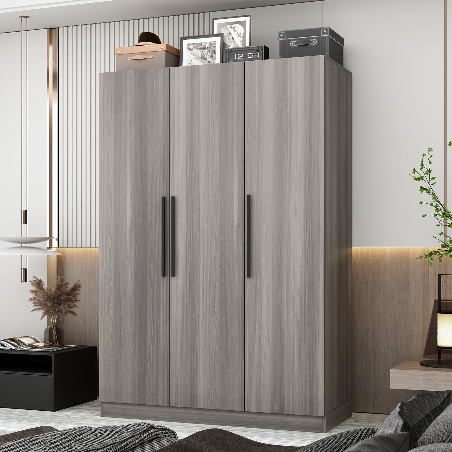 WIAWG 3-Door Large Wardrobe Armoire Closet with 3 Doors,Wardrobe Cabinet for Hanging Clothes for Bedroom,Brow