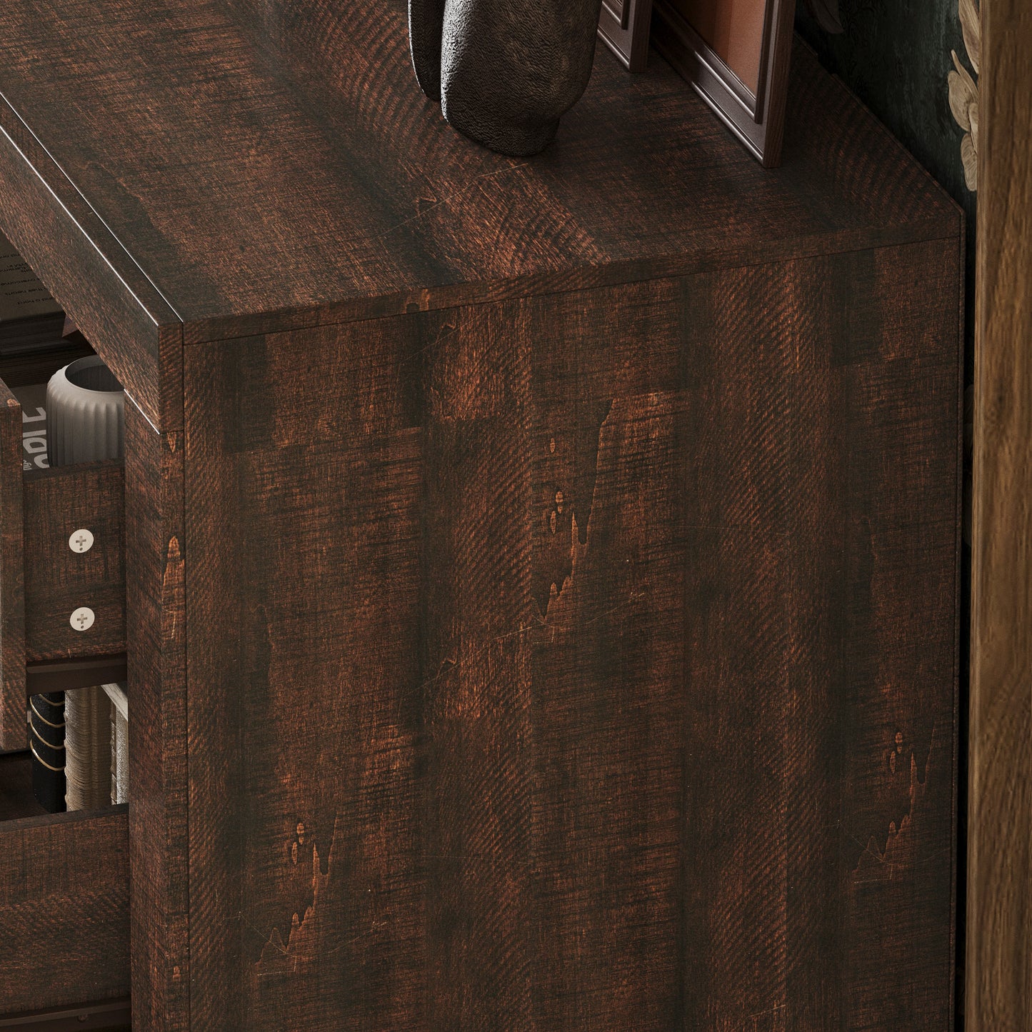 WIAWG 9 Drawer Dresser for Bedroom, 63” Wide Chest of Drawers, Rustic Drawer Cabinet for Living Room Hallway Office,Brown