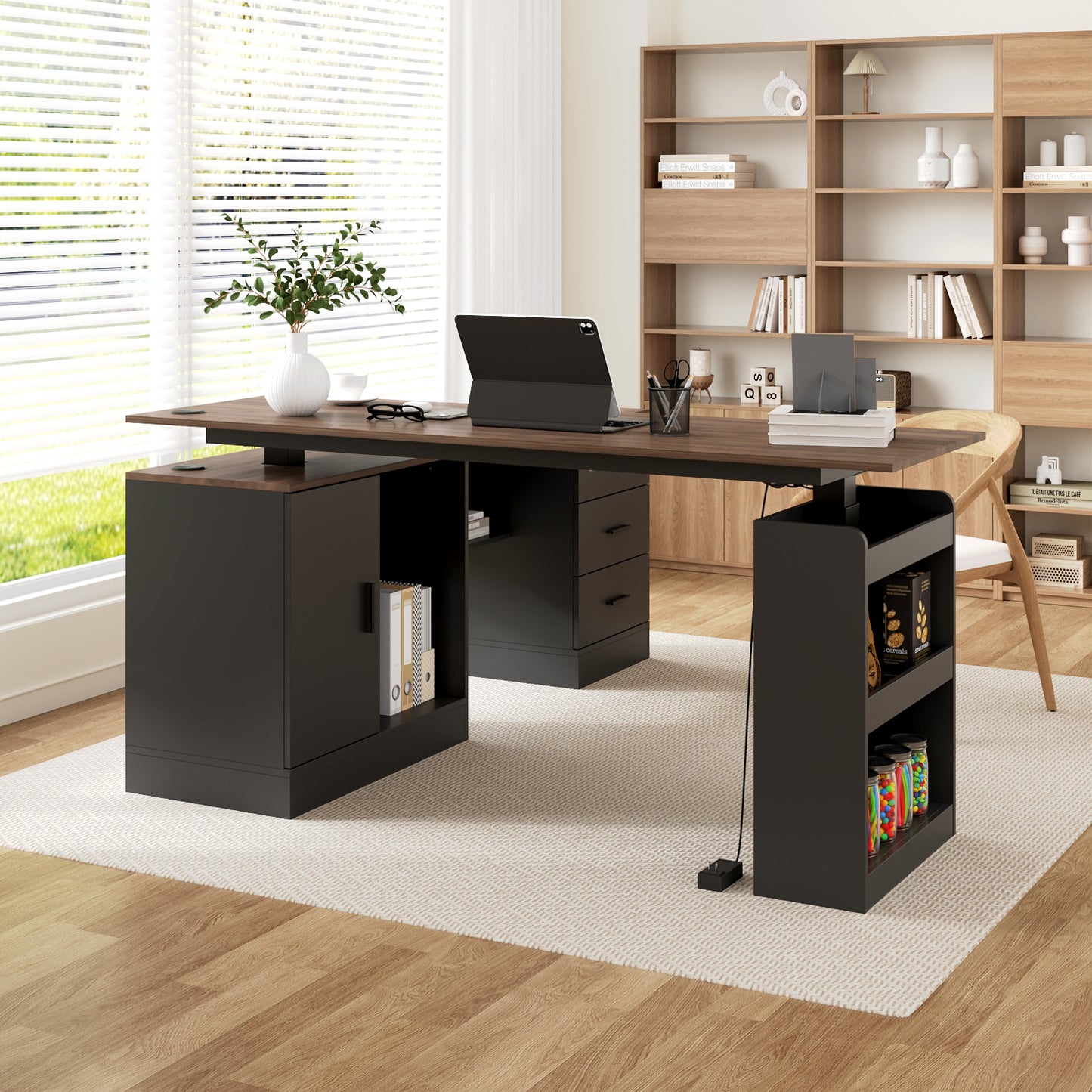 63" Electric Height Adjustable Standing Desk L Shap Office Desk,Black