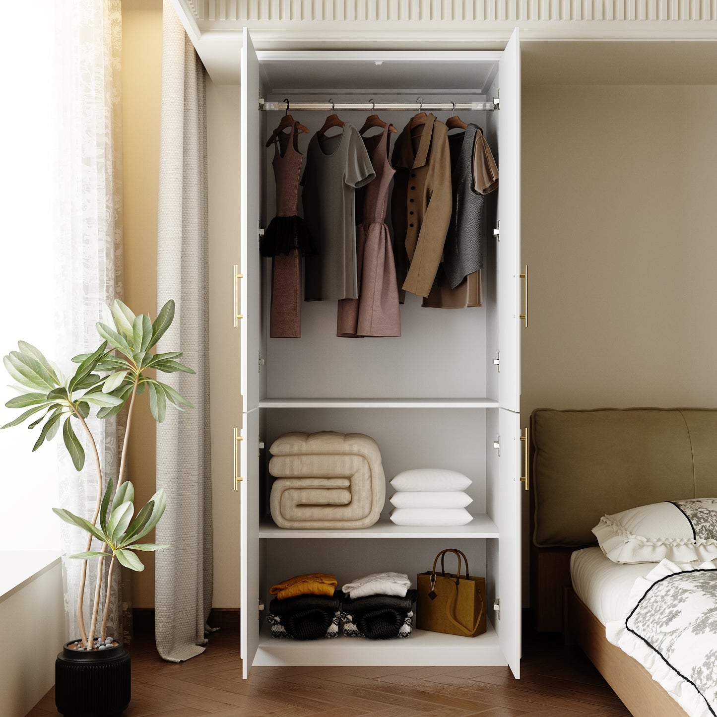 WIAWG 74.5"H 2 Door Clothing Armoire Wardrobe Closet with Hanging Rod