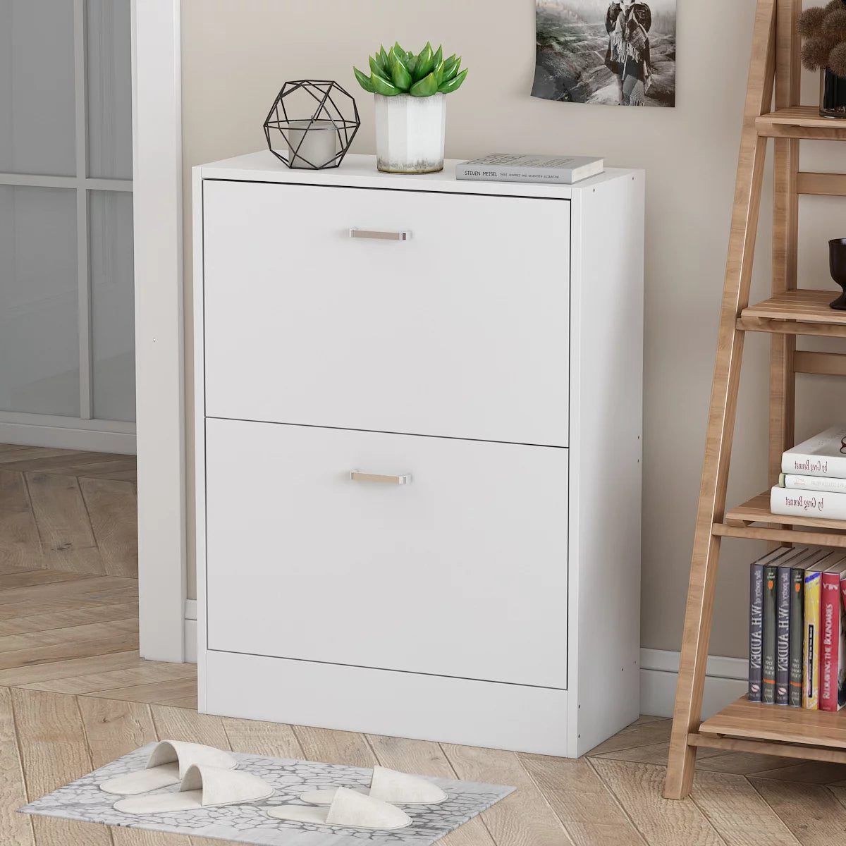 WIAWG 23.6" Modern Shoe Cabinet with 2 Drawers for Entryway Wood White