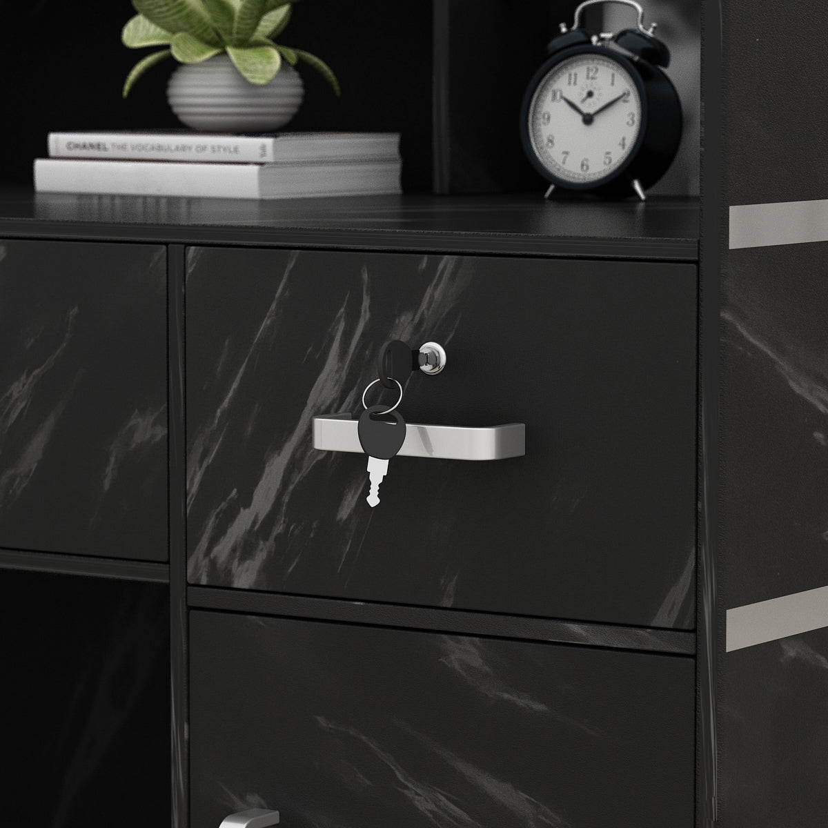 WIAWG Office Reception Desk with Counter, Modern Reception Station with Drawer, Black