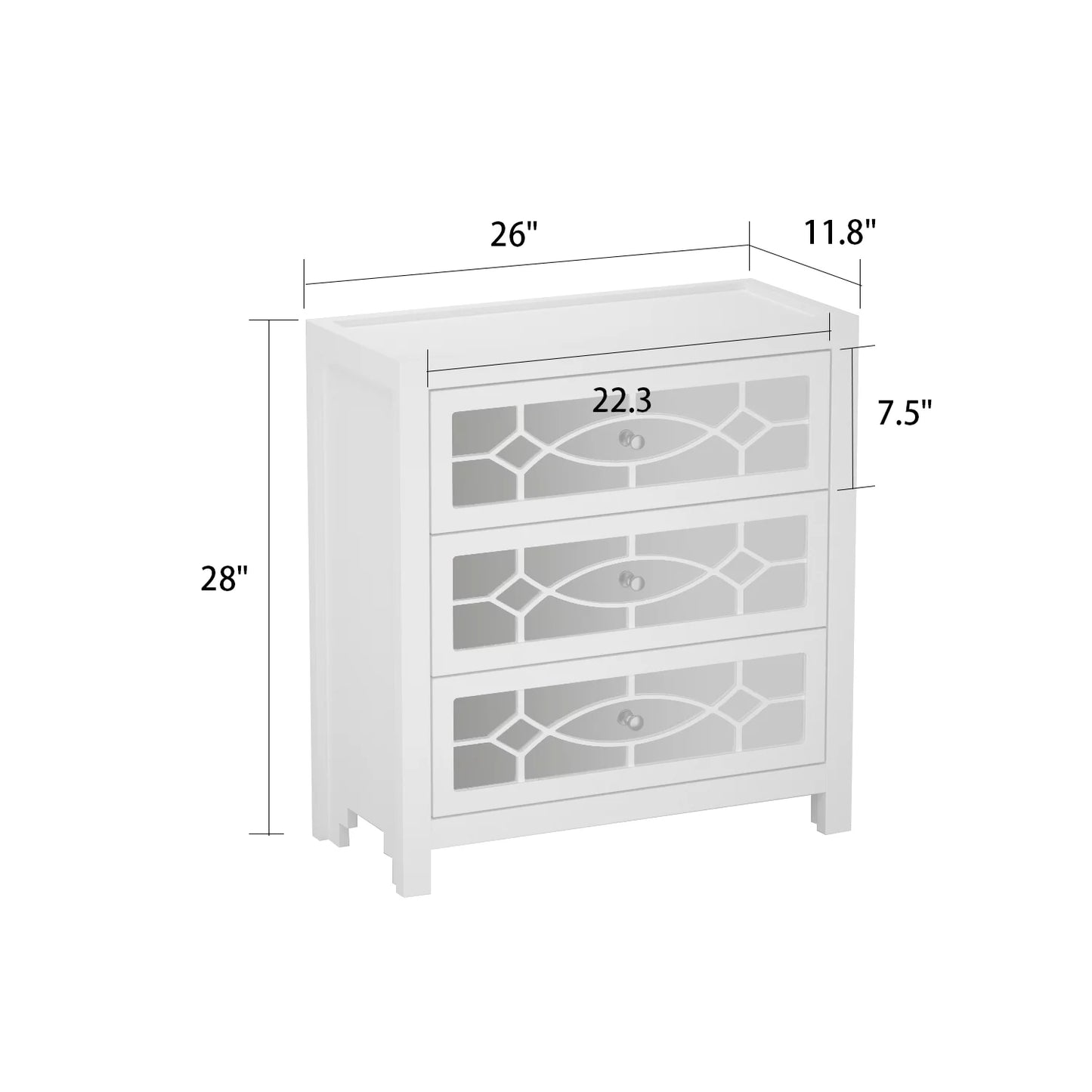 WIAWG White Mirrored Nightstand Besides End Table for Bedroom/Living Room Wood 26"