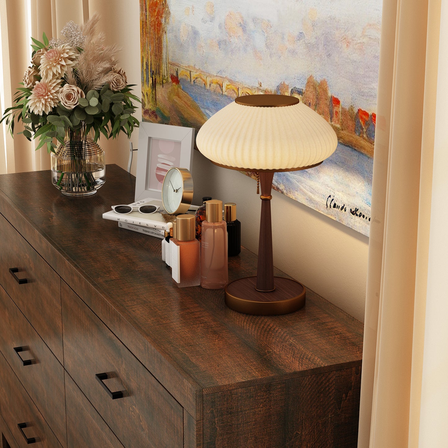 WIAWG 63" Dresser for Bedroom,6 Drawer Dresser, Chest of Drawers, Rustic Drawer Cabinet for Living Room Hallway Office,Brown