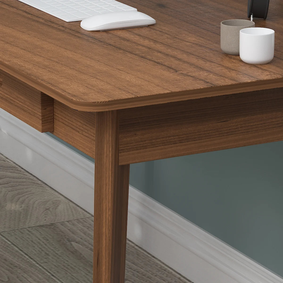 WIAWG Office Writing Computer Laptop Desk with 2 Drawers Wood Brown 39.4"