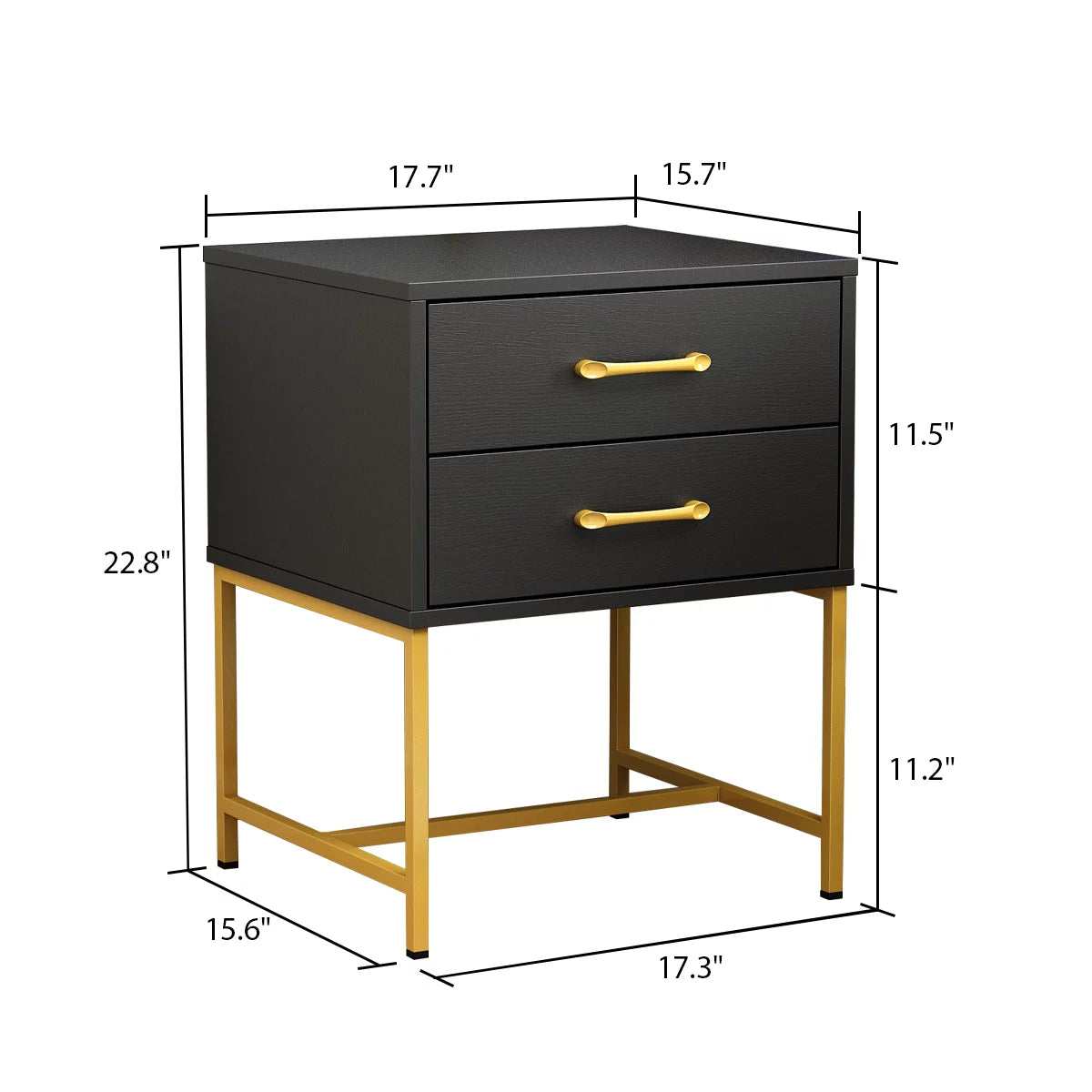 End Side Table with 2 Drawer and Storage Shelf, Night Stand Bedside Table for Bedroom, Living Room, Black