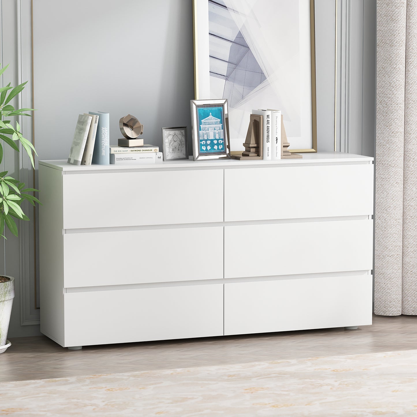 6-Drawer Dresser Chest for Storage, Nursery Storage Drawers for Bedroom Living Room, White