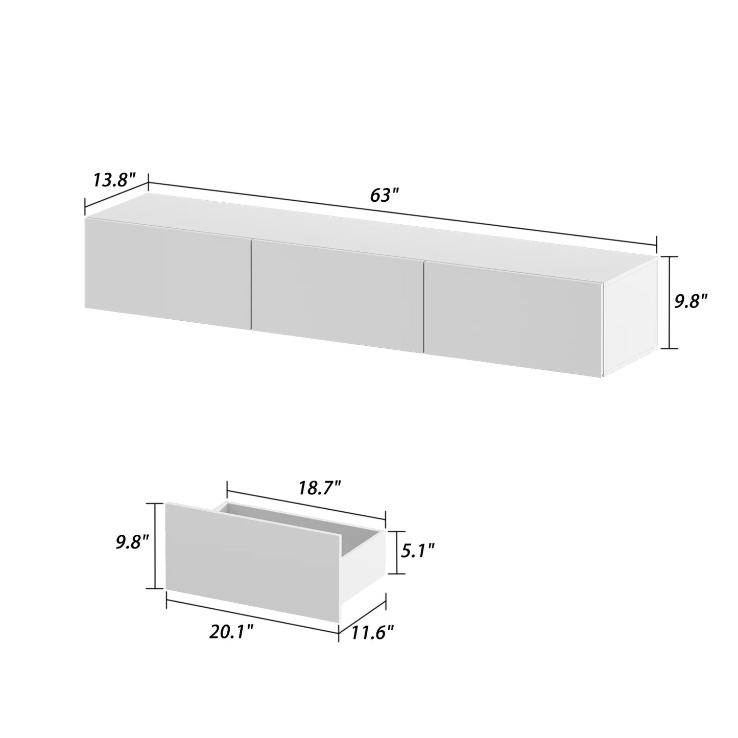WIAWG Floating TV Stand Wall Mounted with LED Lights, Media Console with Storage Drawers for Living Room, White