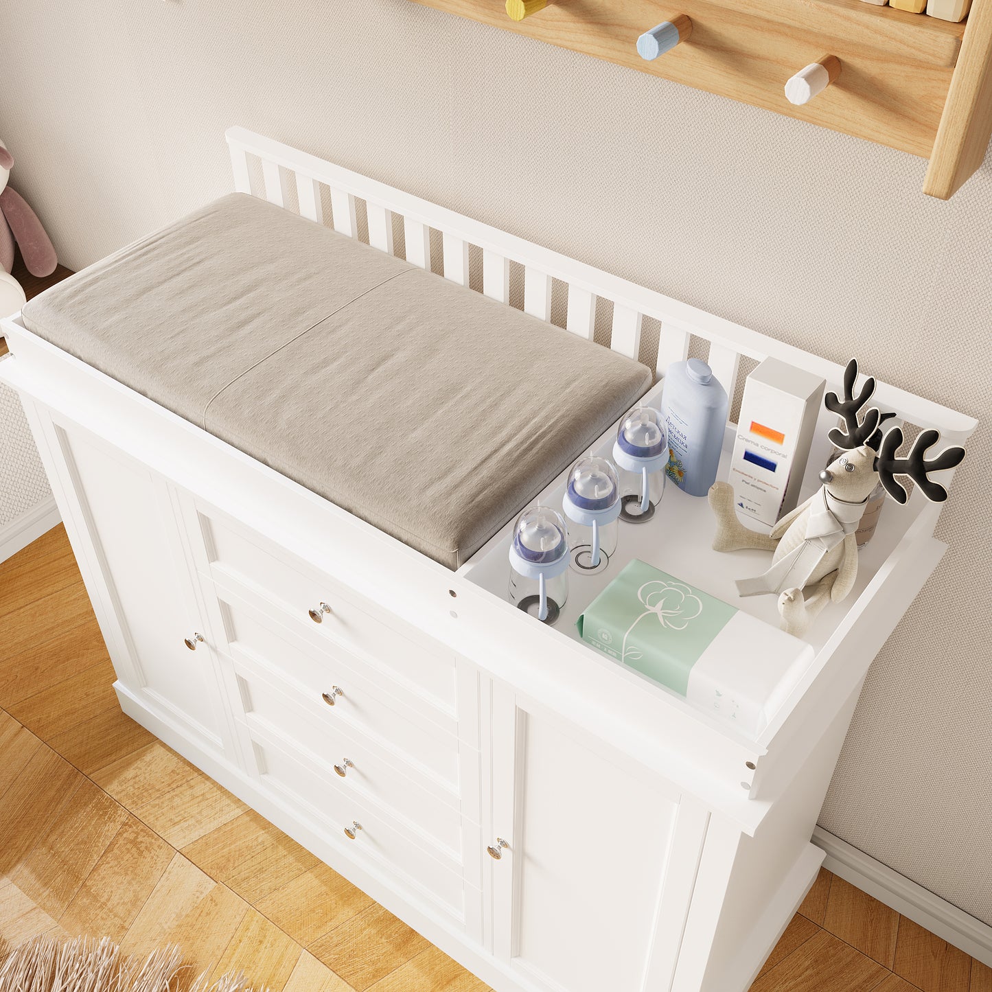 WIAWG Nursery Dresser with Changing Table Top, 46" W Baby Dresser with 2 Drawers,White