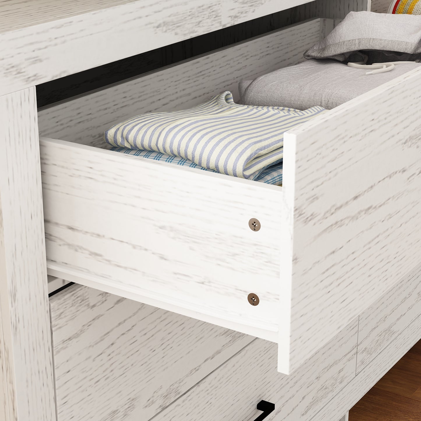 WIAWG 63" Dresser for Bedroom,6 Drawer Dresser, Chest of Drawers, Rustic Drawer Cabinet for Living Room Hallway Office, White Wood Grain