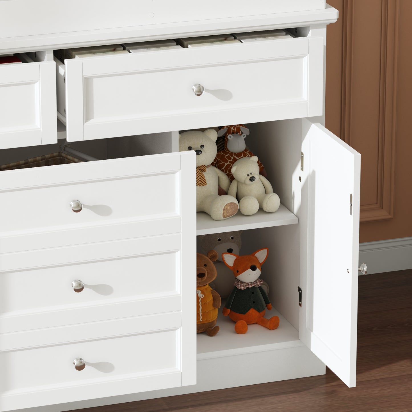 WIAWG Nursery Dresser with Changing Table Top, 46" W Baby Dresser with 2 Drawers,Storage Organize Station for Nursery and Baby Bedroom,White
