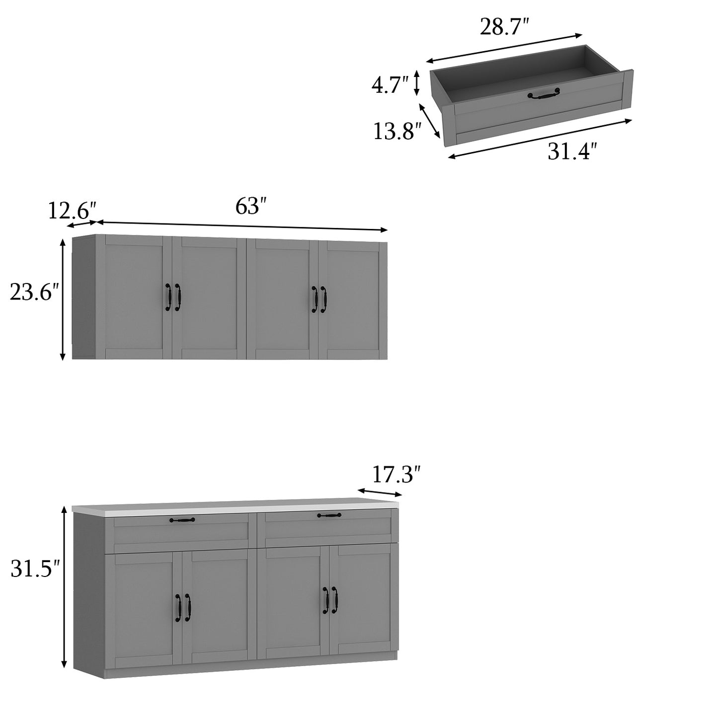 WIAWG Kitchen Pantry Storage Cabinet with Wall Mounted Hutch, 63'' Wide