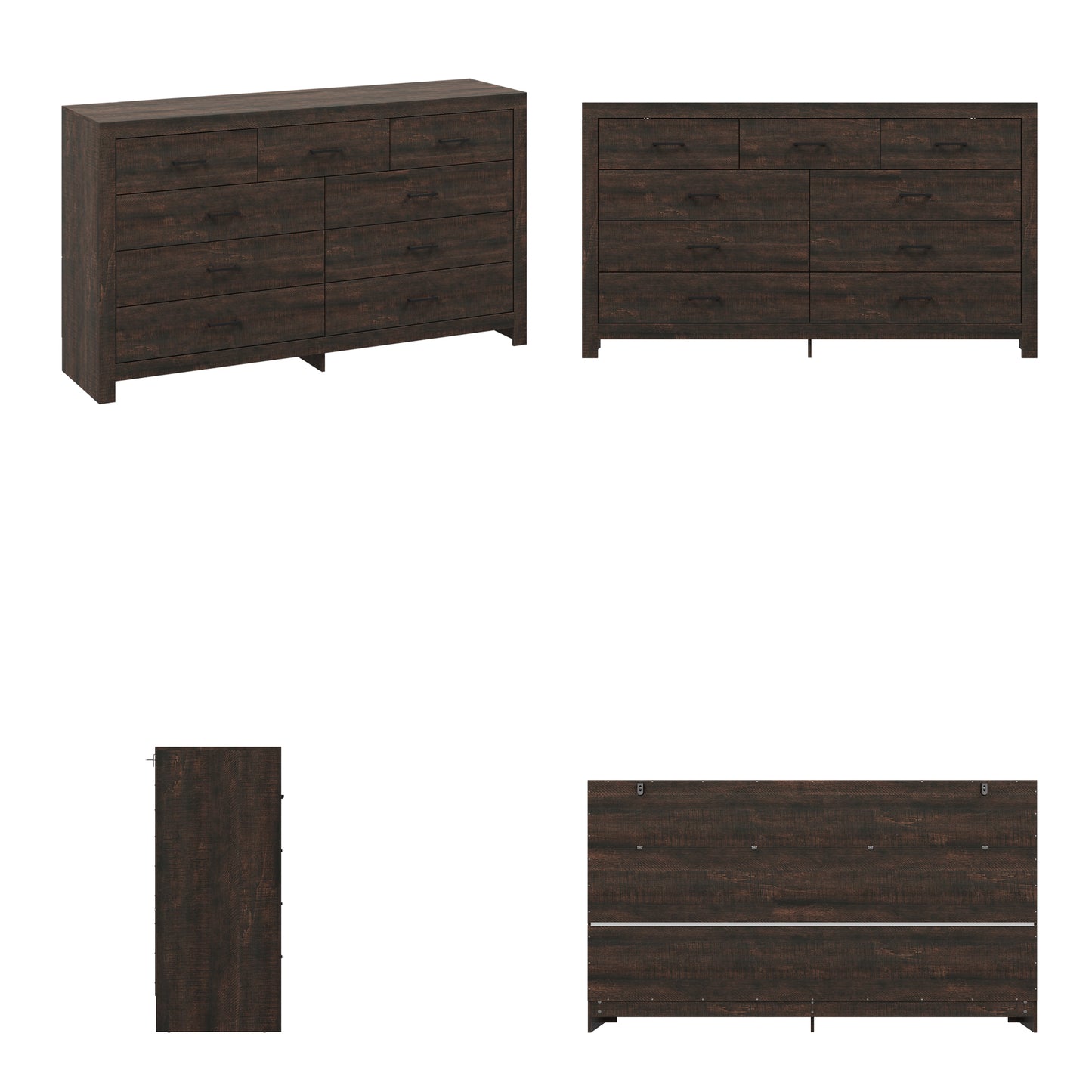 WIAWG 9 Drawer Dresser for Bedroom, 63” Wide Chest of Drawers, Rustic Drawer Cabinet for Living Room Hallway Office,Brown