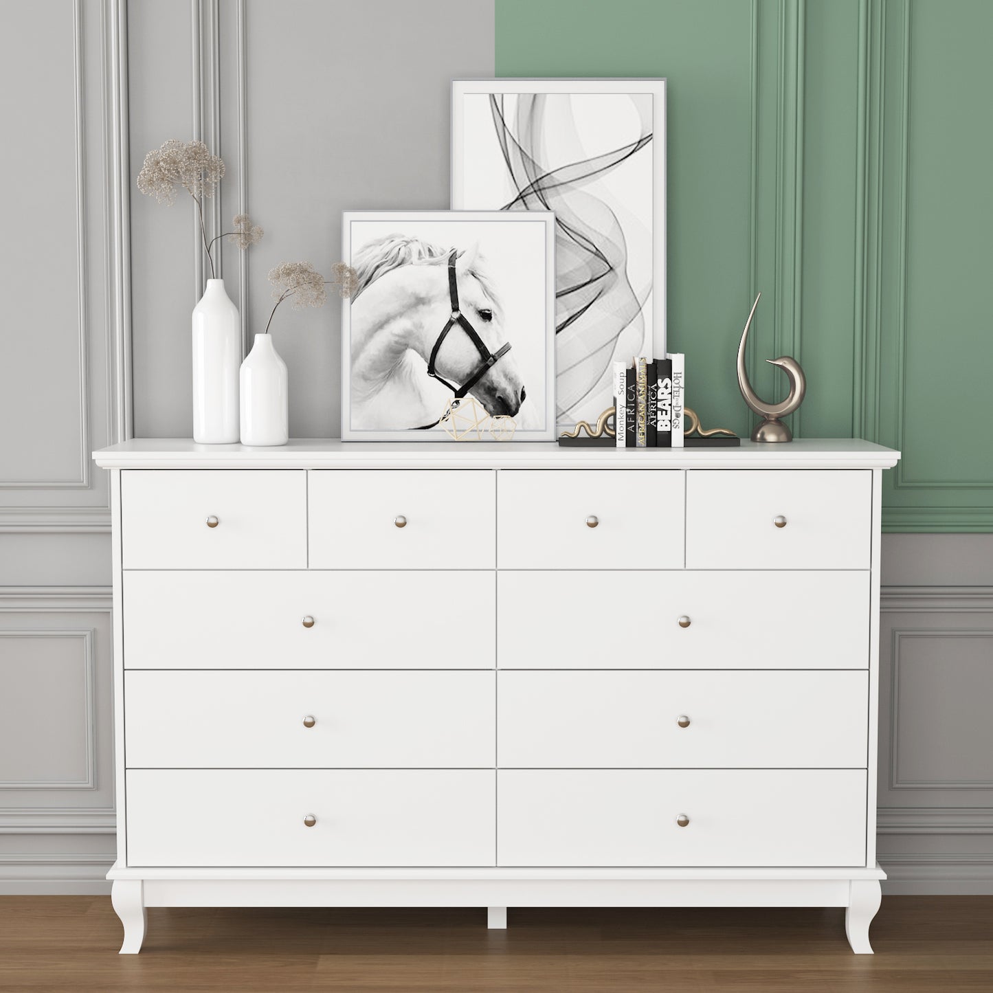 WIAWG Dresser for Bedroom, Wood Chest of Drawers of 10, White Bedroom Storage Furniture