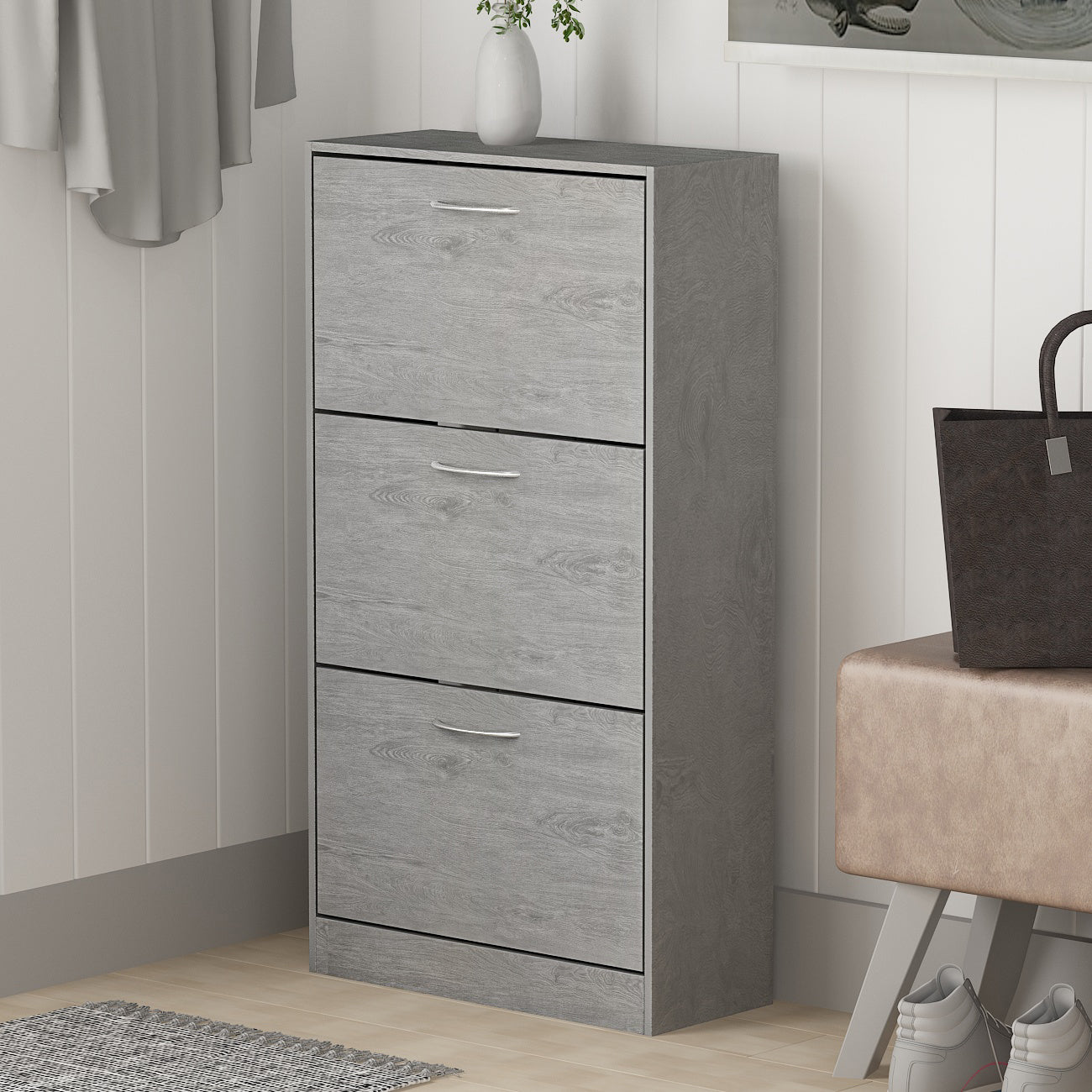 WIAWG 3 Tier Shoe Cabinet with Storage for Entryway Shoe Rack 42.1" Gray