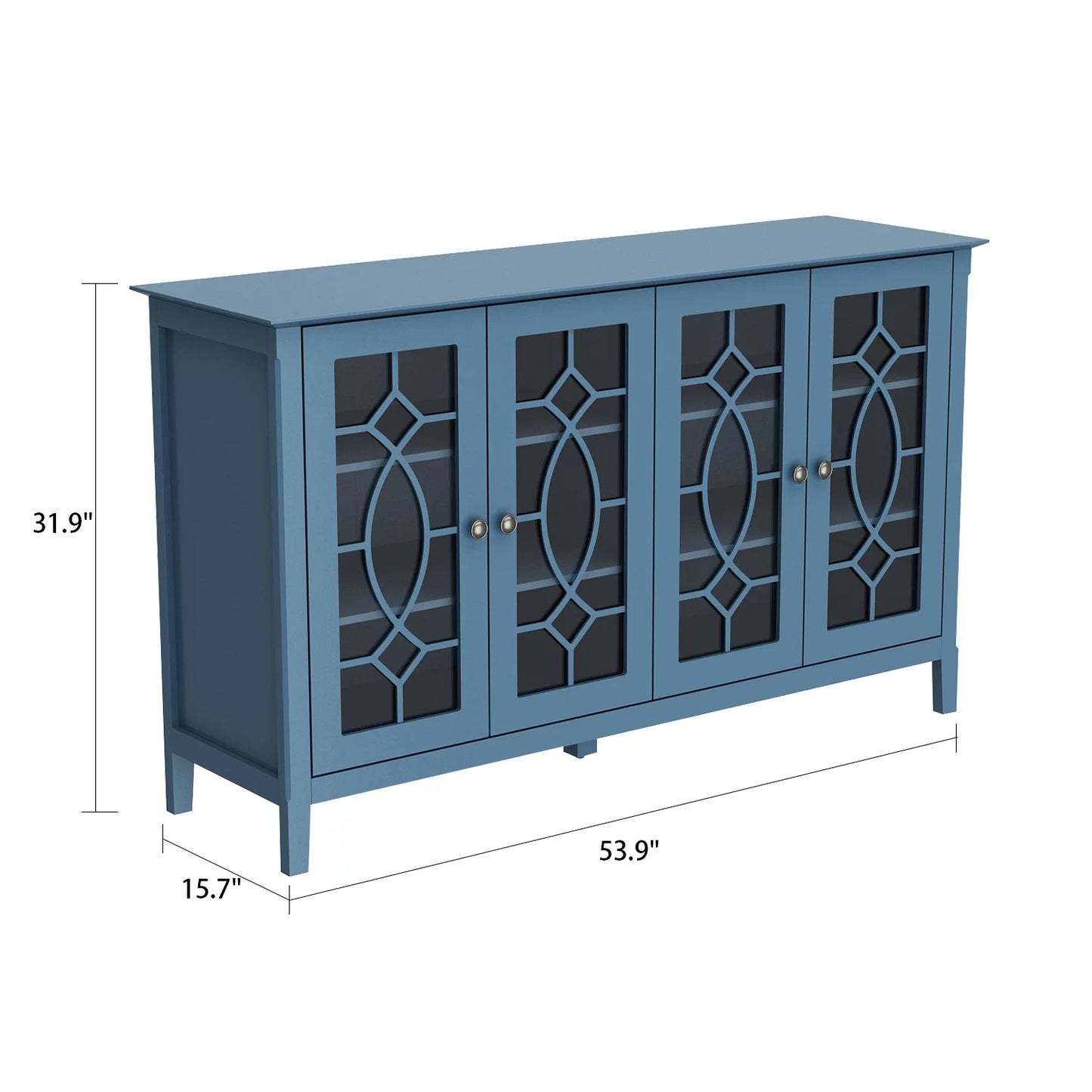 WIAWG Buffet Cabinet with 4 Glass Doors for Living Room, Kitchen Sideboard Cupboard in Blue