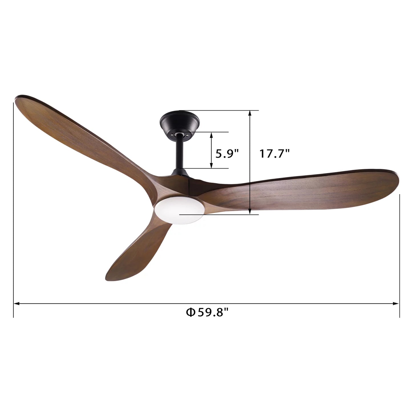 WIAWG 52" Ceiling Fan with Light and Remote 3 Blades Brown