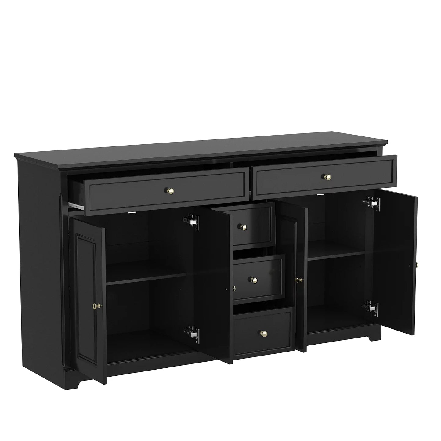 WIAWG Dresser with 5 Drawers, 4-Door Accent Sideboard Buffet, 59.1" Wide, Black