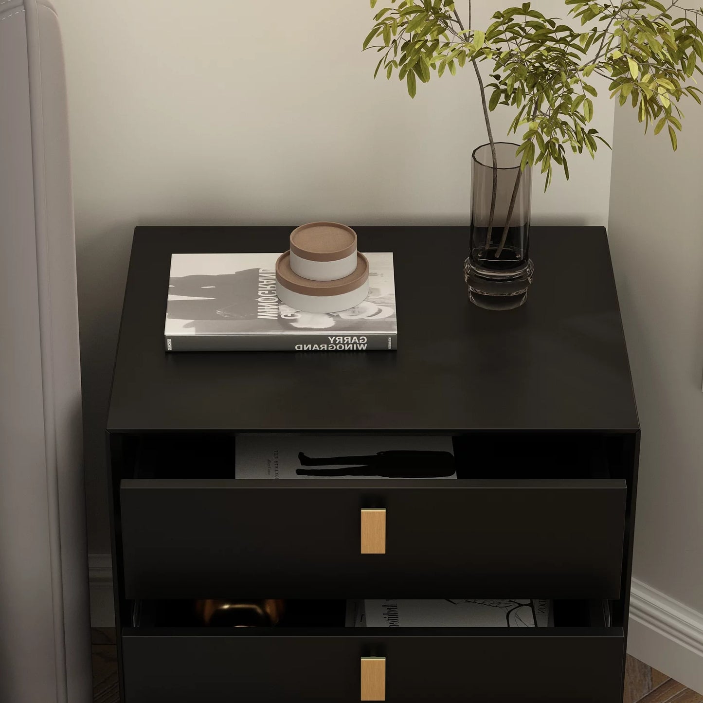 WIAWG Modern Nightstand for Bedroom, Bedside Table with 3 Drawers, Black