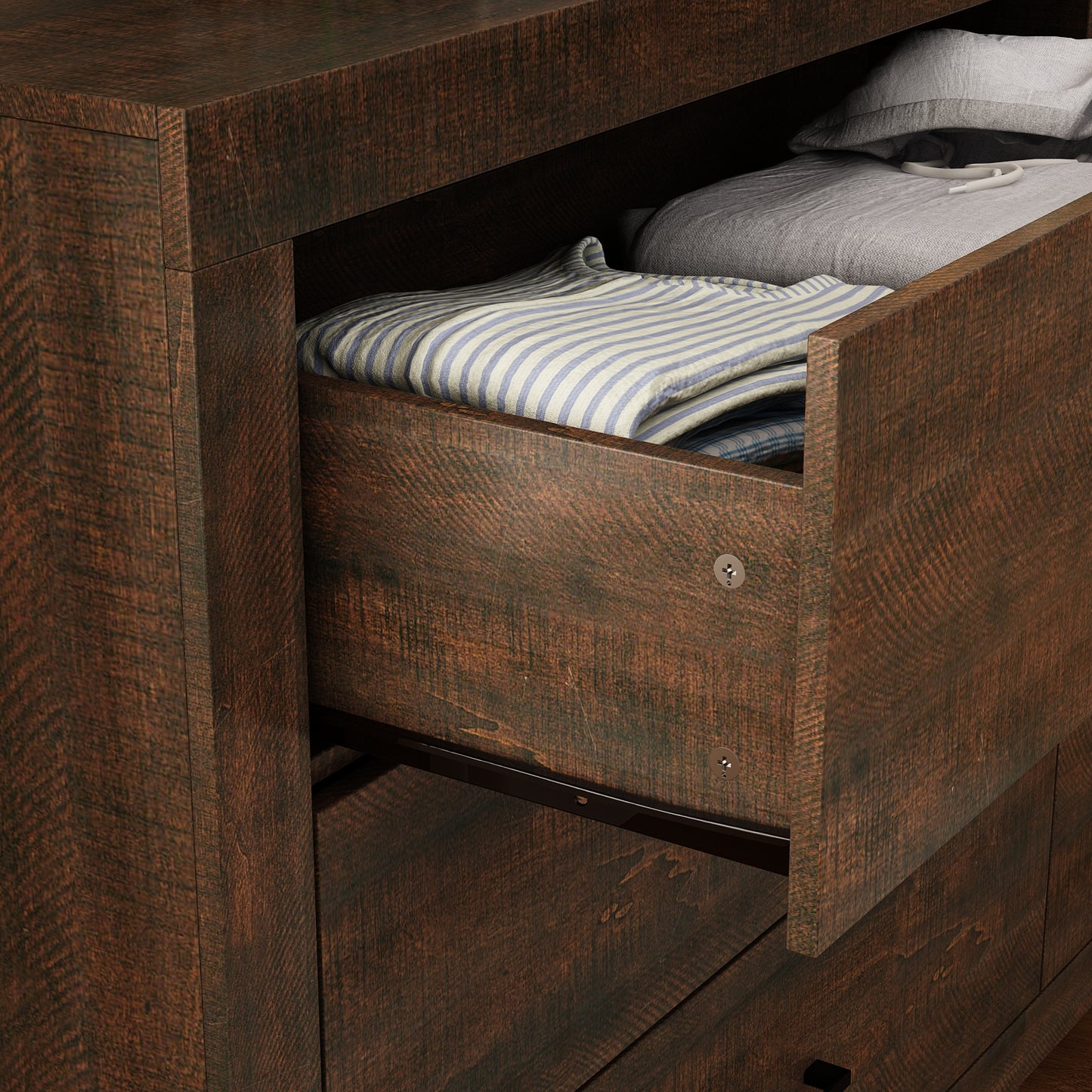 WIAWG 63" Dresser for Bedroom,6 Drawer Dresser, Chest of Drawers, Rustic Drawer Cabinet for Living Room Hallway Office,Brown