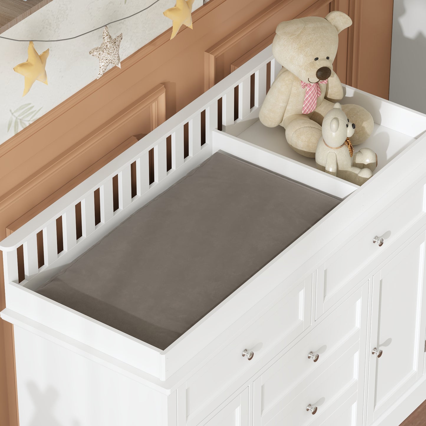 WIAWG Nursery Dresser with Changing Table Top, 46" W Baby Dresser with 2 Drawers,Storage Organize Station for Nursery and Baby Bedroom,White