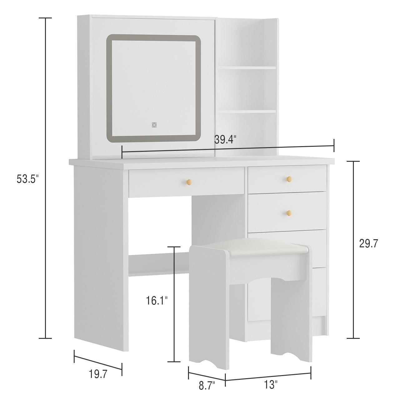 WIAWG 39.4" Modern Vanity Set with Mirror and Lights Makeup Dressing Table with Drawers White