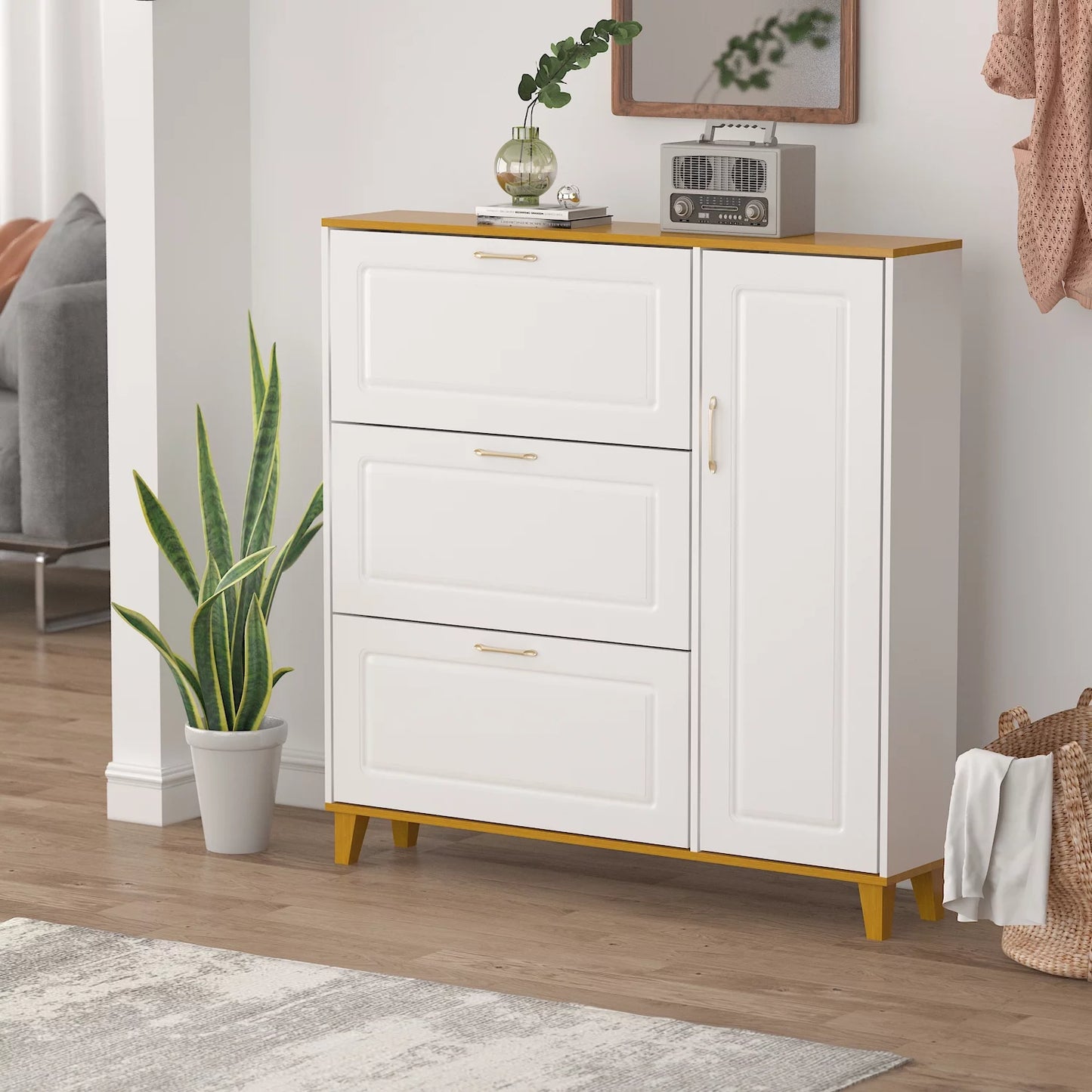 WIAWG 47.2" Entryway Shoe Cabinet Home Shoe Rack Organizer for Home White