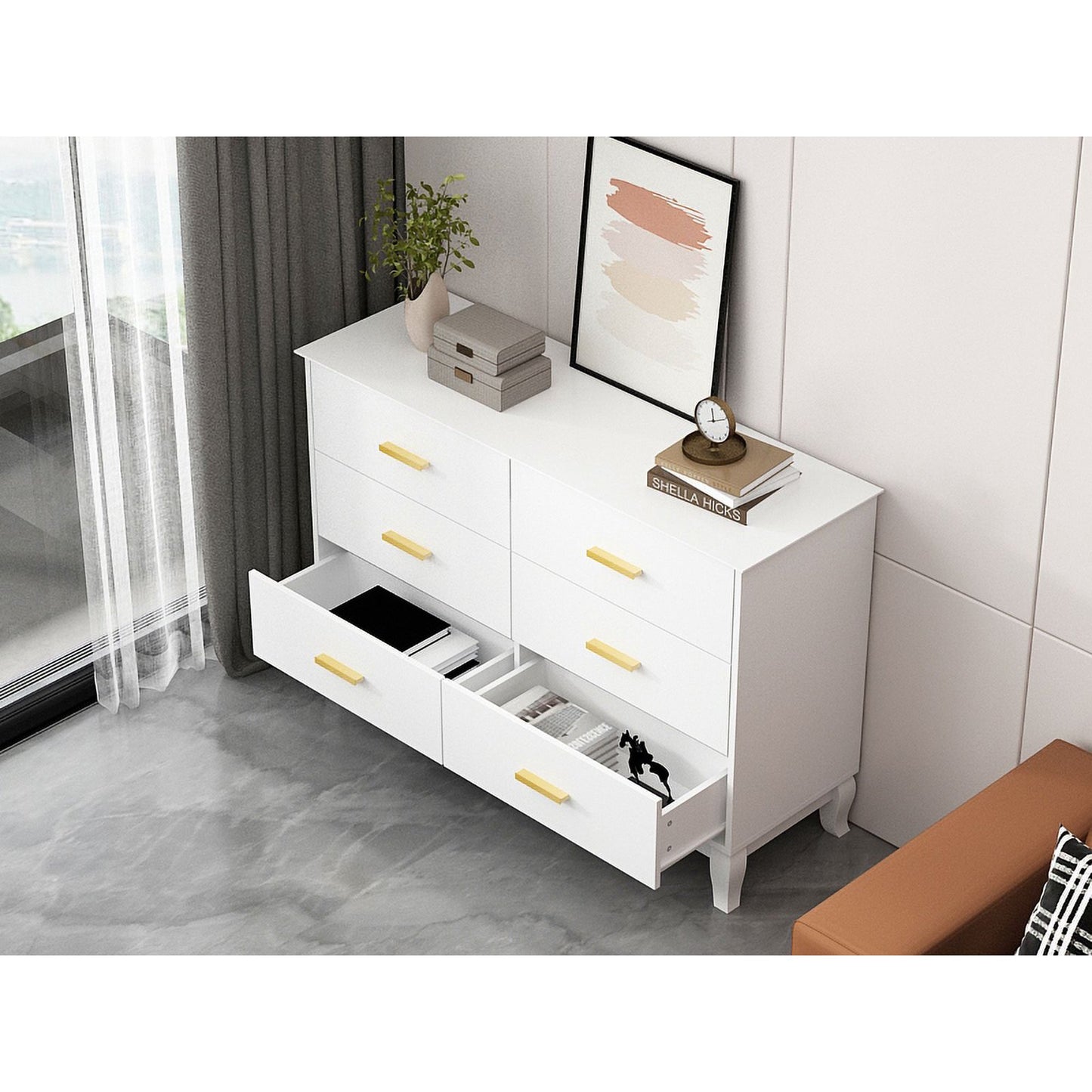 WIAWG Doubel Dresser with 6 Drawers, Chest od Drawer for Living Room Bedroom