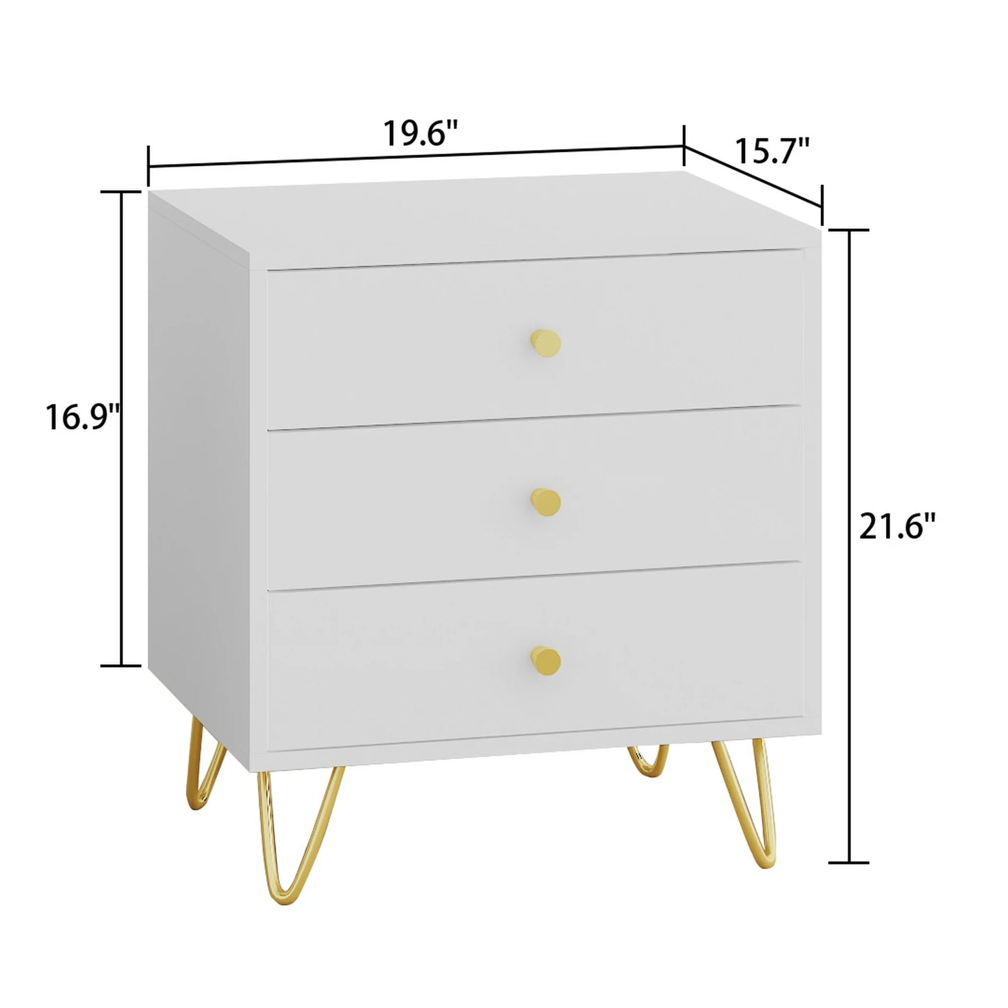 WIAWG Mid-Century Modern White Nightstand Set of 2 with 3 Drawer for Bedroom Living Room, Wooden End Table