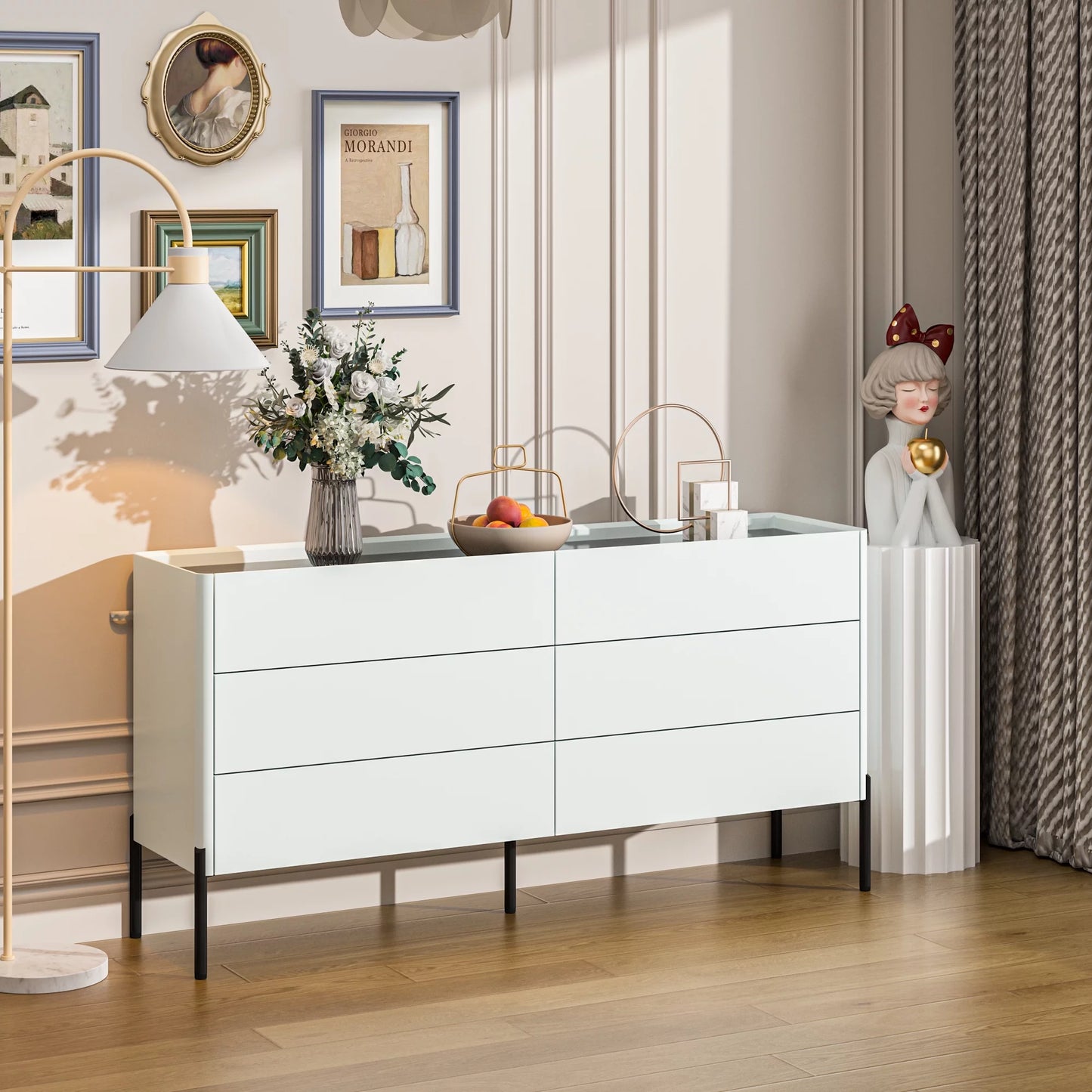 WIAWG 6 Drawer Dresser for Bedroom, Chest of Drawers with 2 Classified and 4 Wide Storage Drawers for Bedroom, Light Gray