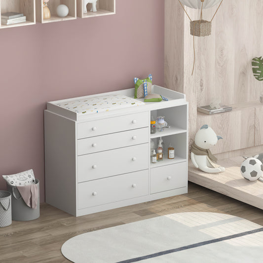 WIAWG 5-Drawer White Baby Dresser with Changing Table Wooden Infant Dresser with Shelf, 47.2"