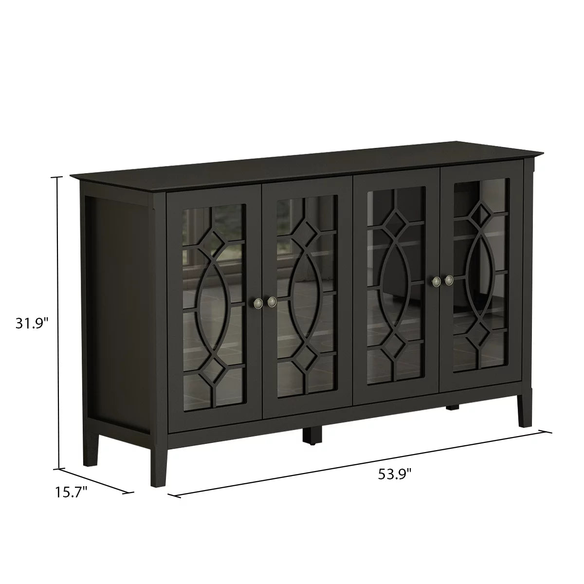 WIAWG Entertainment Center Black TV Stand Cabinet Sideboard with Glass Door