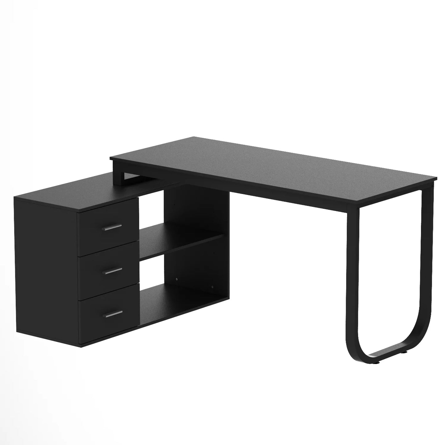 WIAWG Office Desk with Drawers and Shelves, L Shaped Computer Writing Desk Home Office Workstation, Black