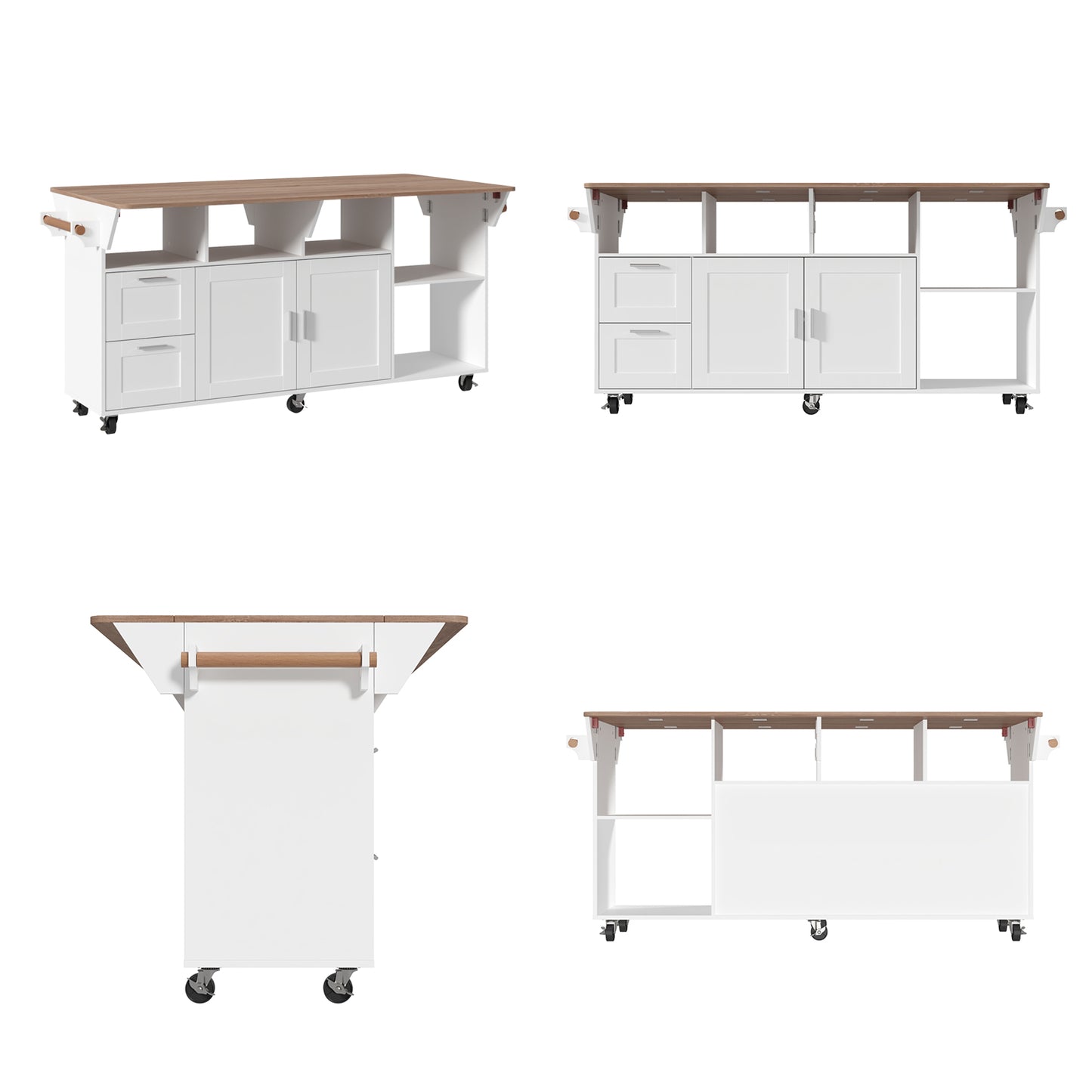 WIAWG Large Kitchen Island Table with Drop Leaf and Storage, 71" Kitchen Rolling Carts on Wheels, Portable Movable Farmhouse Island Table with Drawers for Dining Room,White & Light Brown