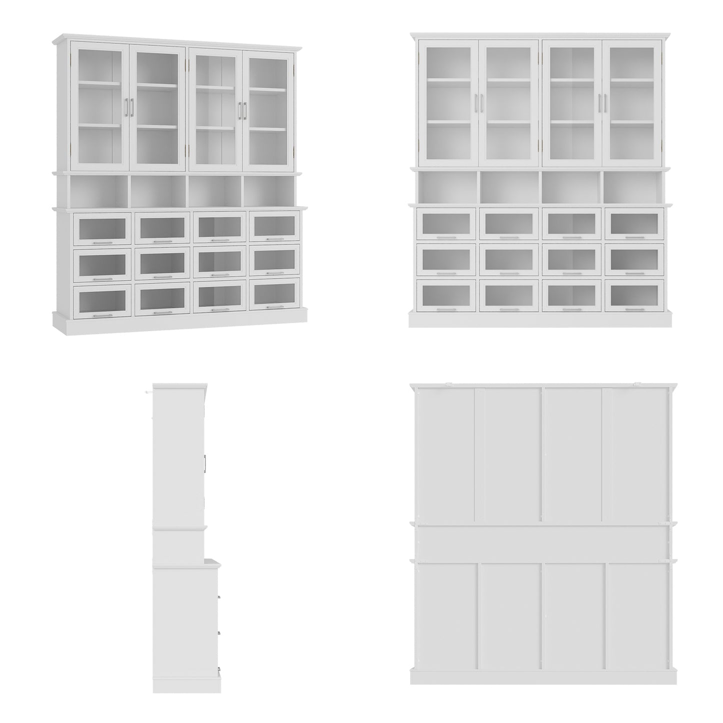 WIAWG 63" W China Cabinets with 12 Drawers, Modern Bookshelves and Bookcases, Glass Display Cabinet with Storage Cubes&Shelves for Living Room,Home Office,White
