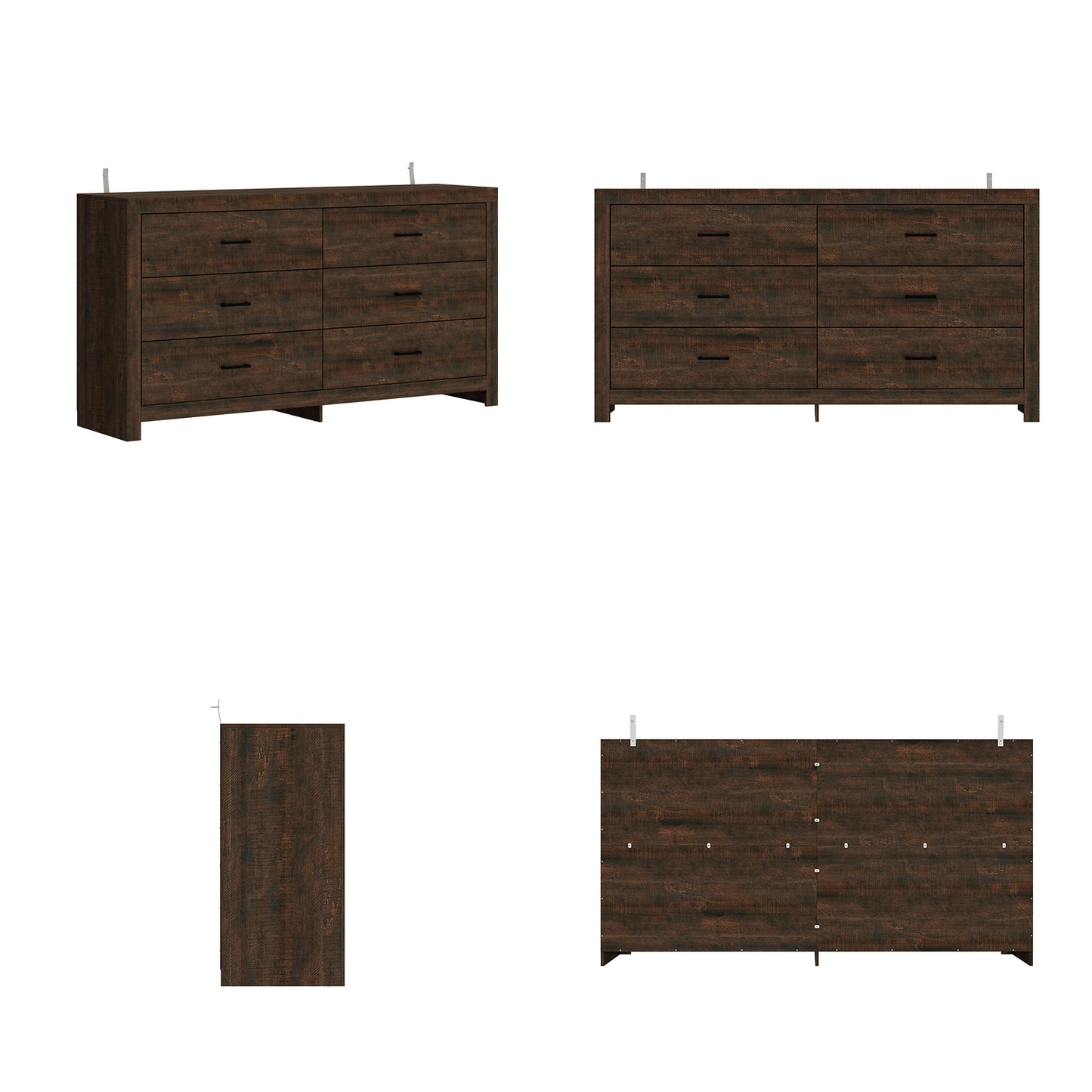 WIAWG 63" Dresser for Bedroom,6 Drawer Dresser, Chest of Drawers, Rustic Drawer Cabinet for Living Room Hallway Office,Brown