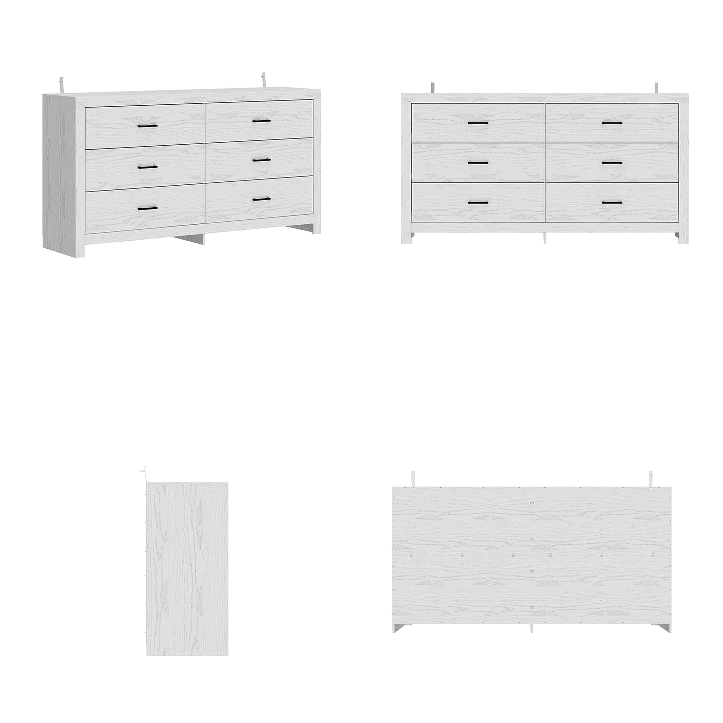WIAWG 63" Dresser for Bedroom,6 Drawer Dresser, Chest of Drawers, Rustic Drawer Cabinet for Living Room Hallway Office, White Wood Grain