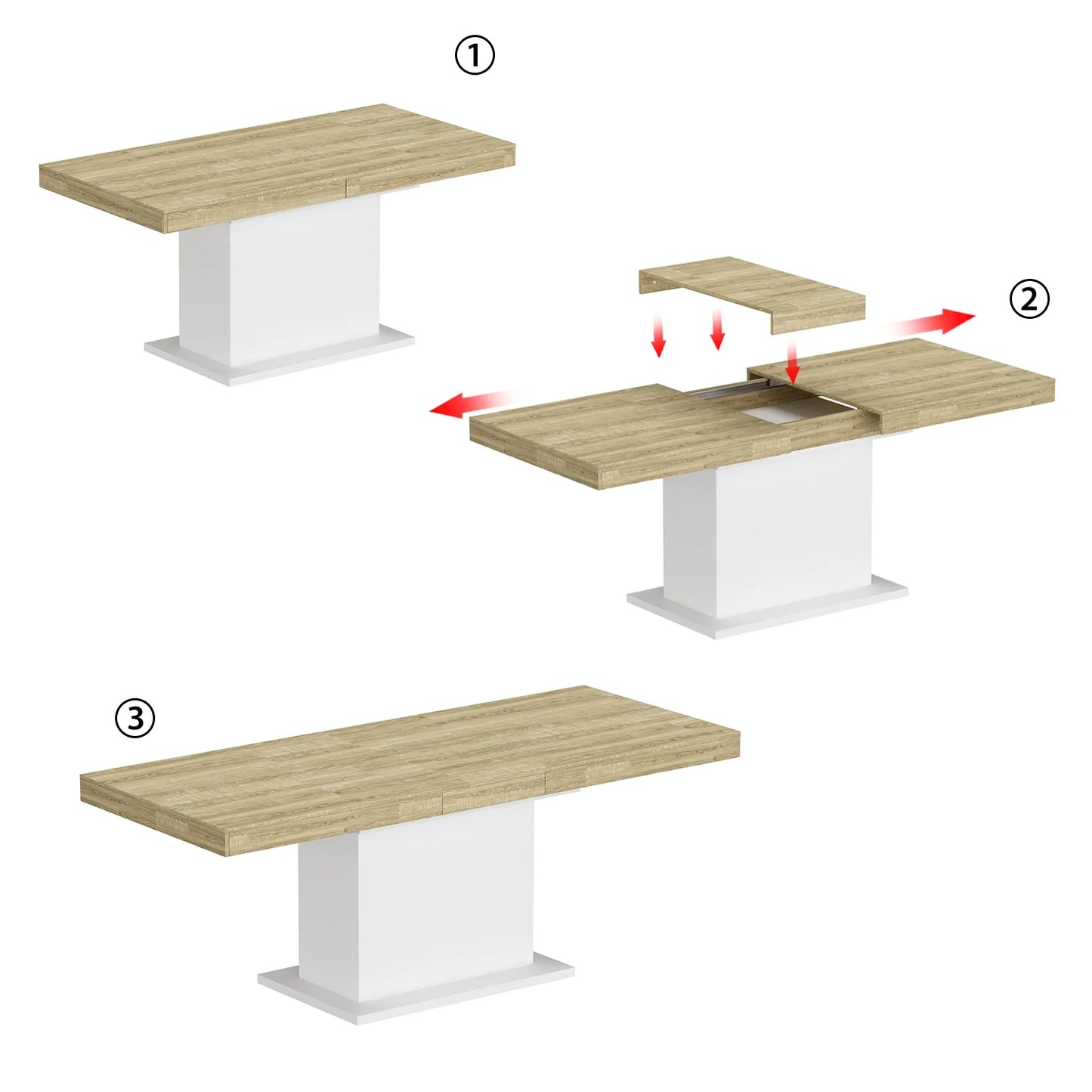 WIAWG Extendable Dining Table,63-78.7" Wide, Oak & White