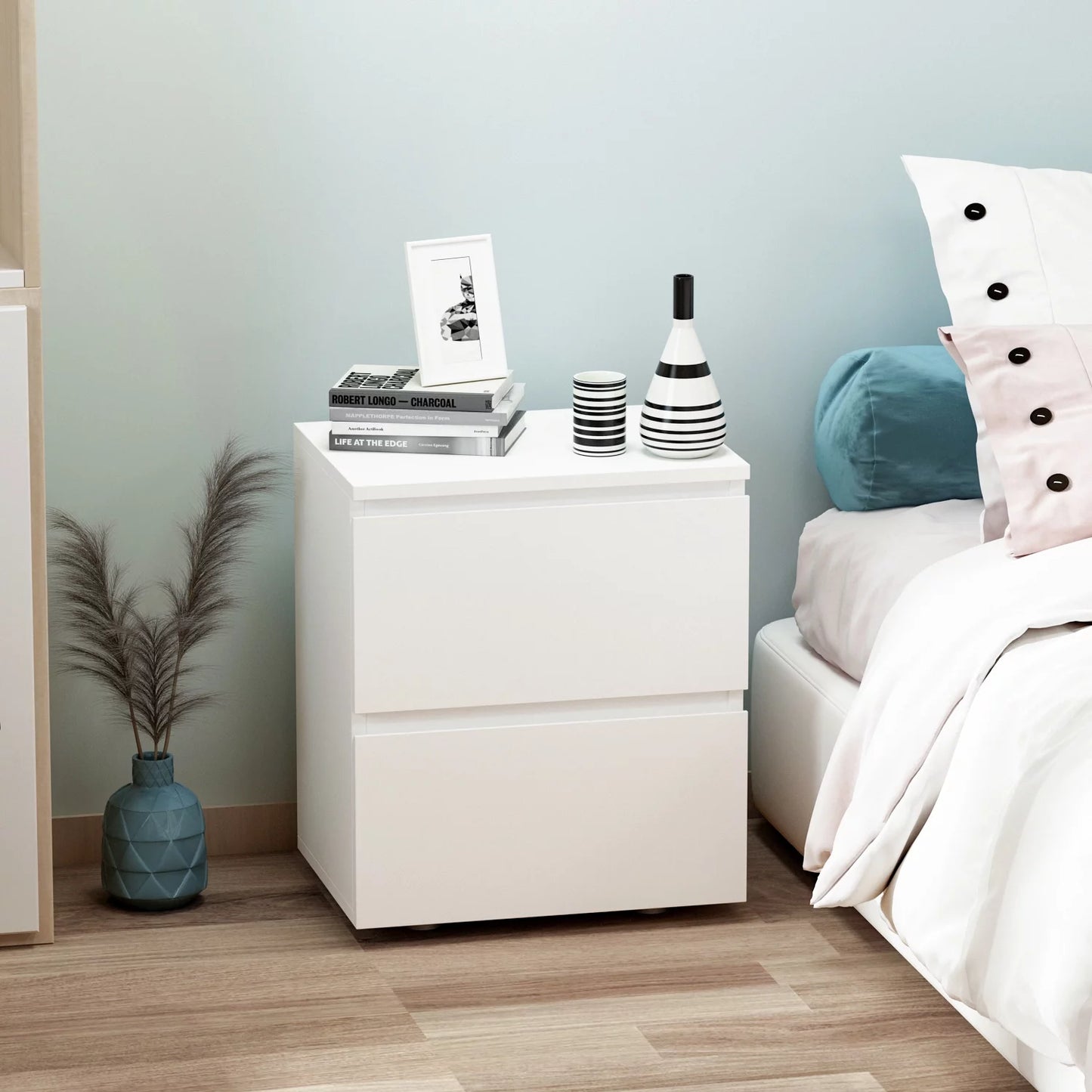 WIAWG Modern Nightstand End Table with 2 Drawers Side Table for Bedroom Living Room White
