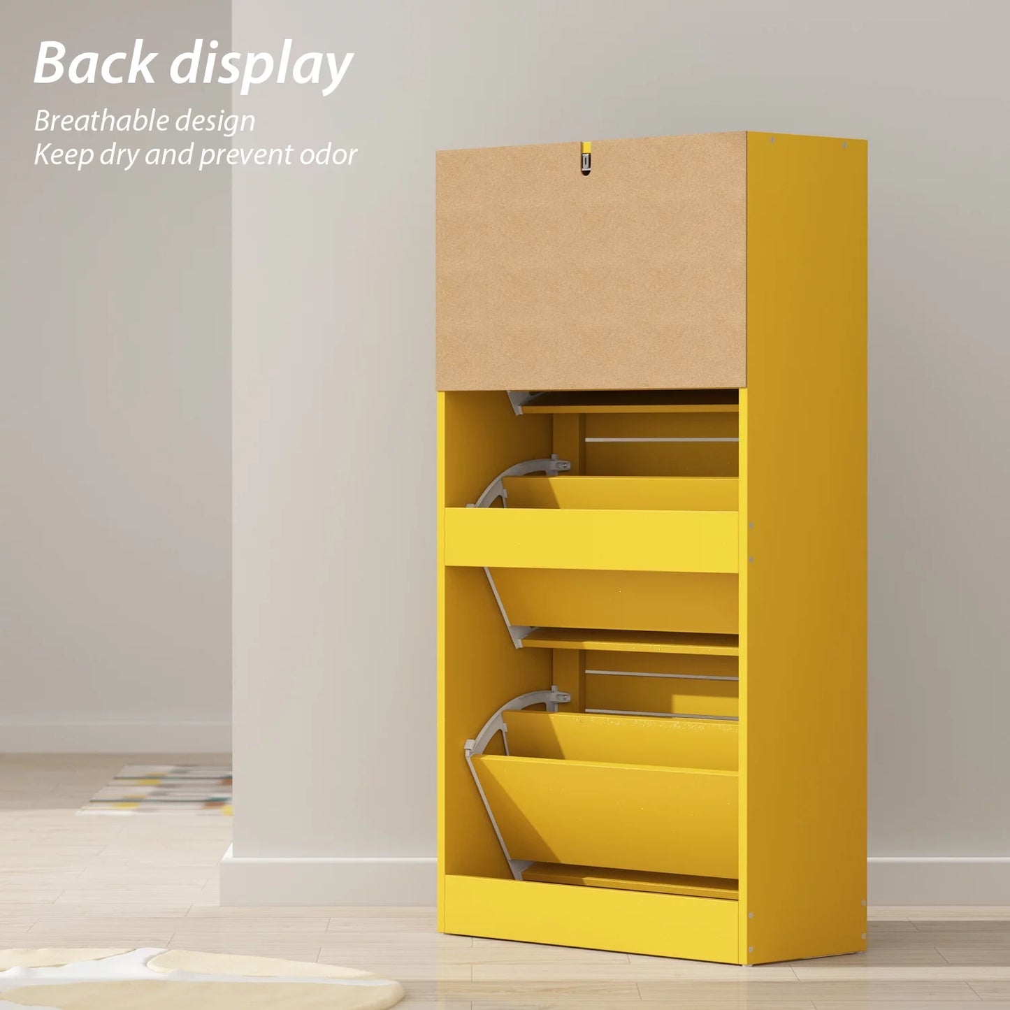 WIAWG Shoe Cabinet with 3 Tilt-Out Shutter Doors, Shoe Rcak Storage Cupboard for Enterway Hallway, Yellow