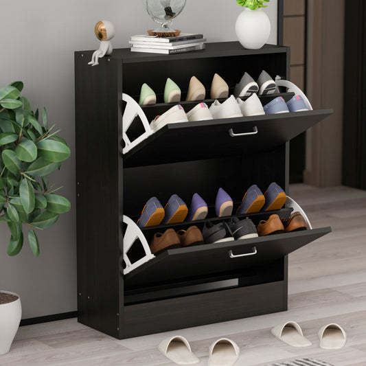 WIAWG 23.6" Modern Shoe Cabinet with 2 Drawers for Entryway Wood Black