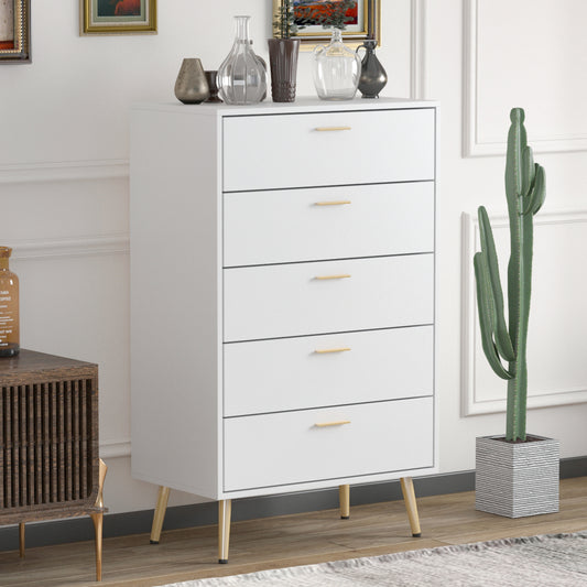 WIAWG 27.4" Modern 5 Drawer Dresser for Bedroom Wooden White