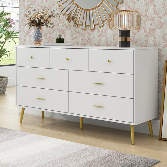 WIAWG 7 Drawer Dresser for Bedroom Living Room Sideboard Cabinet with Drawers White 55.9"