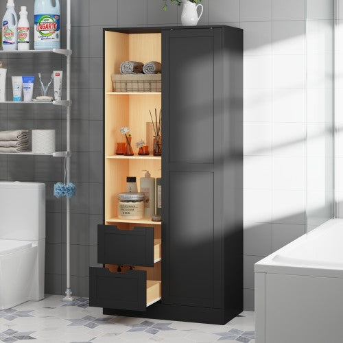 WIAWG 70.9" H Freestanding Tall Pantry Cabinet, Sliding Door,Storage Cabinets for Bathroom, Kitchen, Living Room, Black