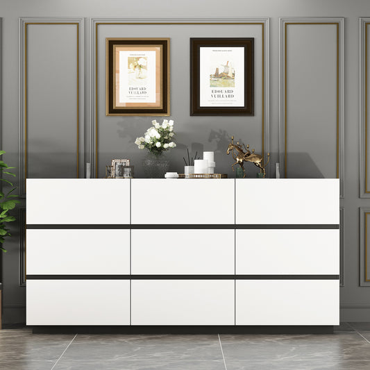 WIAWG 9 Drawers Dresser, Modern Chest of Drawer for Living Room Bedroom, White & Black, 63"