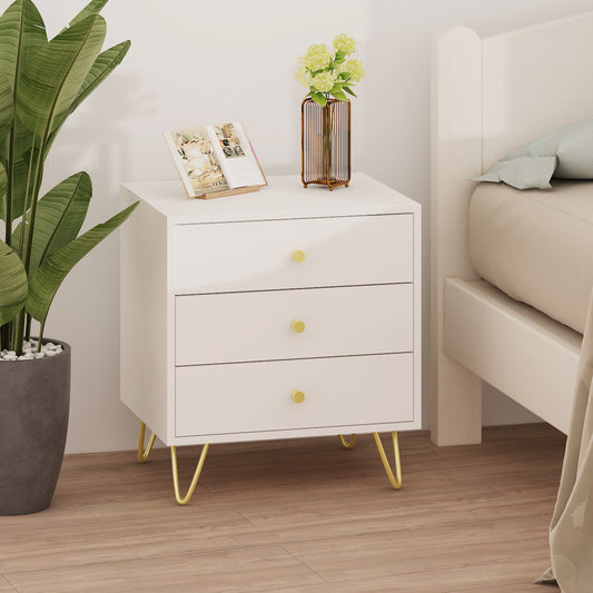 WIAWG Mid-Century Modern White Nightstand with 3 Drawer for Bedroom Living Room Wooden End Table