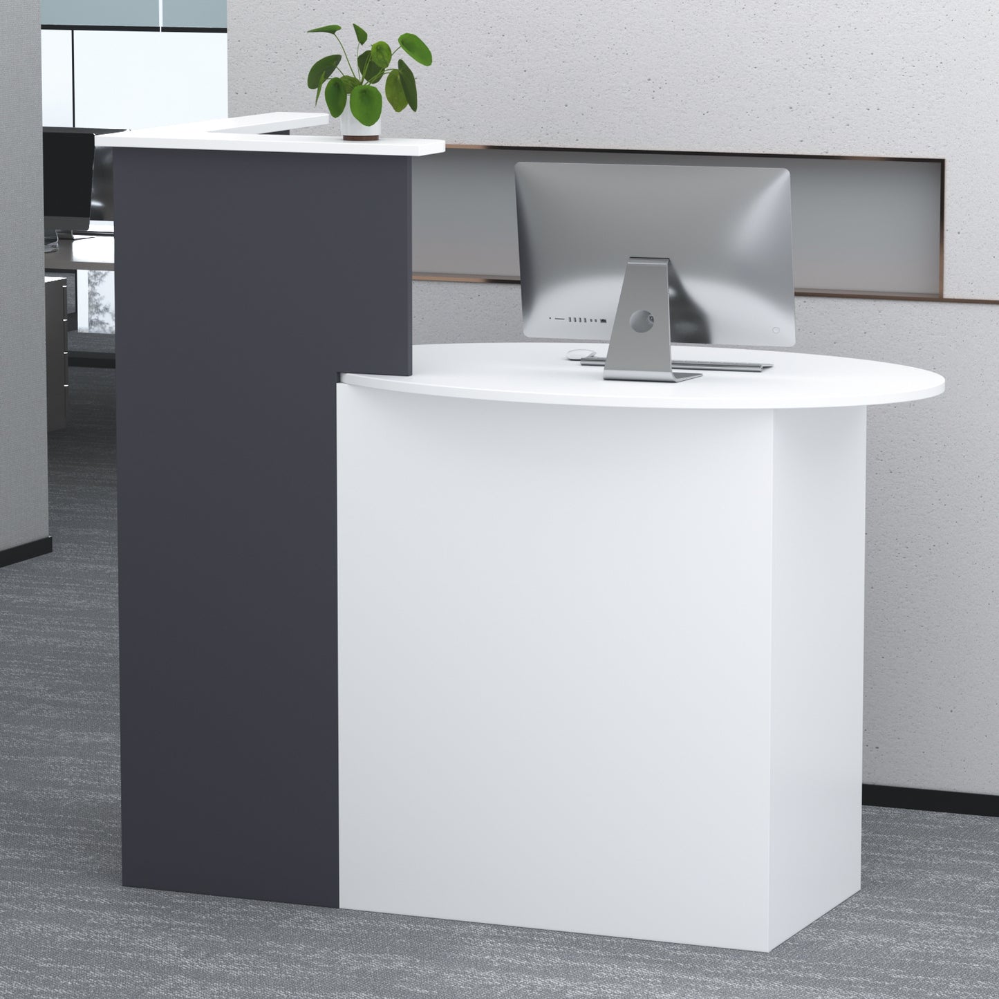 WIAWG Small Reception Desk with Drawer and Shleves Wood White-Black