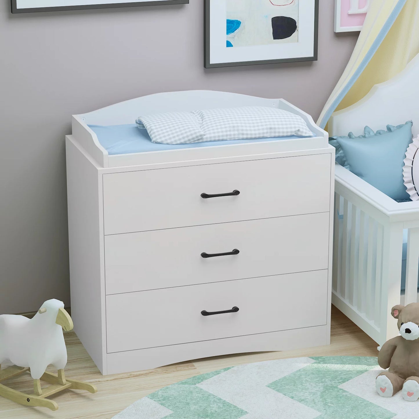 WIAWG 3 Drawer Baby Dresser with Changing Table White 35.4"