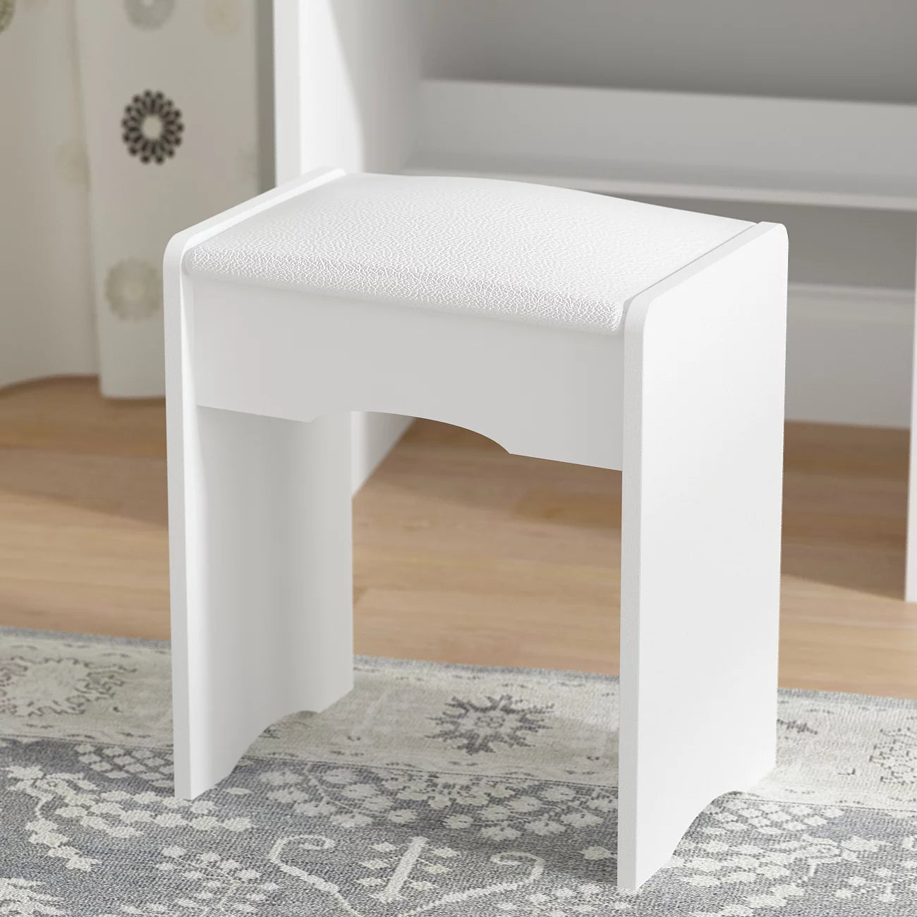 Make up Vanity Set with Mirror and Light Dressing Table Stool Set with Drawer White